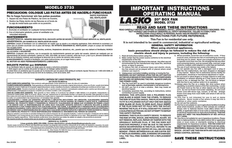 Lasko 3733 Owner's manual