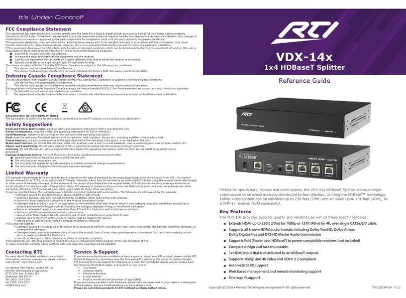 RTI VDX-14x Owner reference guide