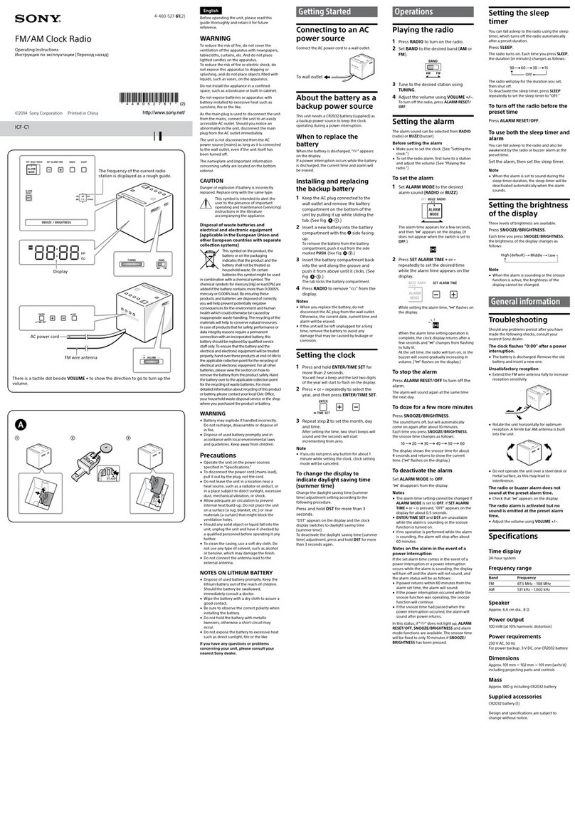 Sony ICF-C1 User manual Sony ICF-C1 User manual
