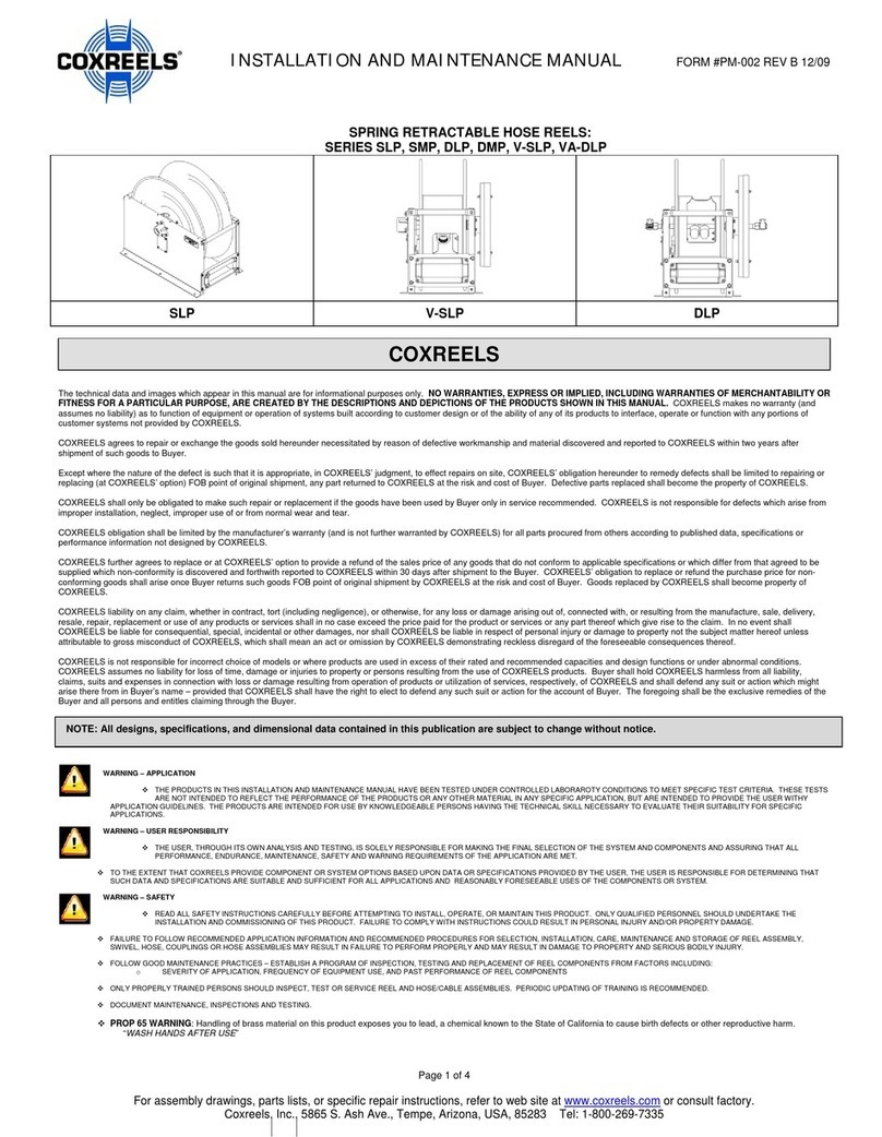 COXREELS SLP series Installation and maintenance manual