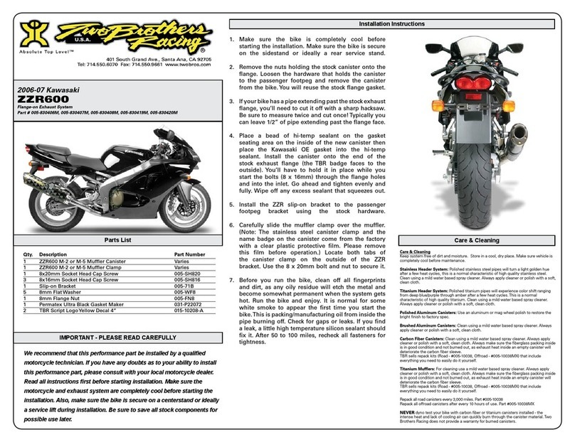 Two Brothers Racing 005-830406M installation instructions