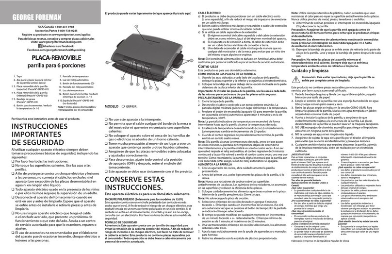 George Foreman GRP95R Installation instructions