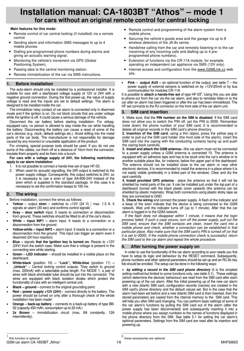 jablotron CA-1803BT Athos installation manual
