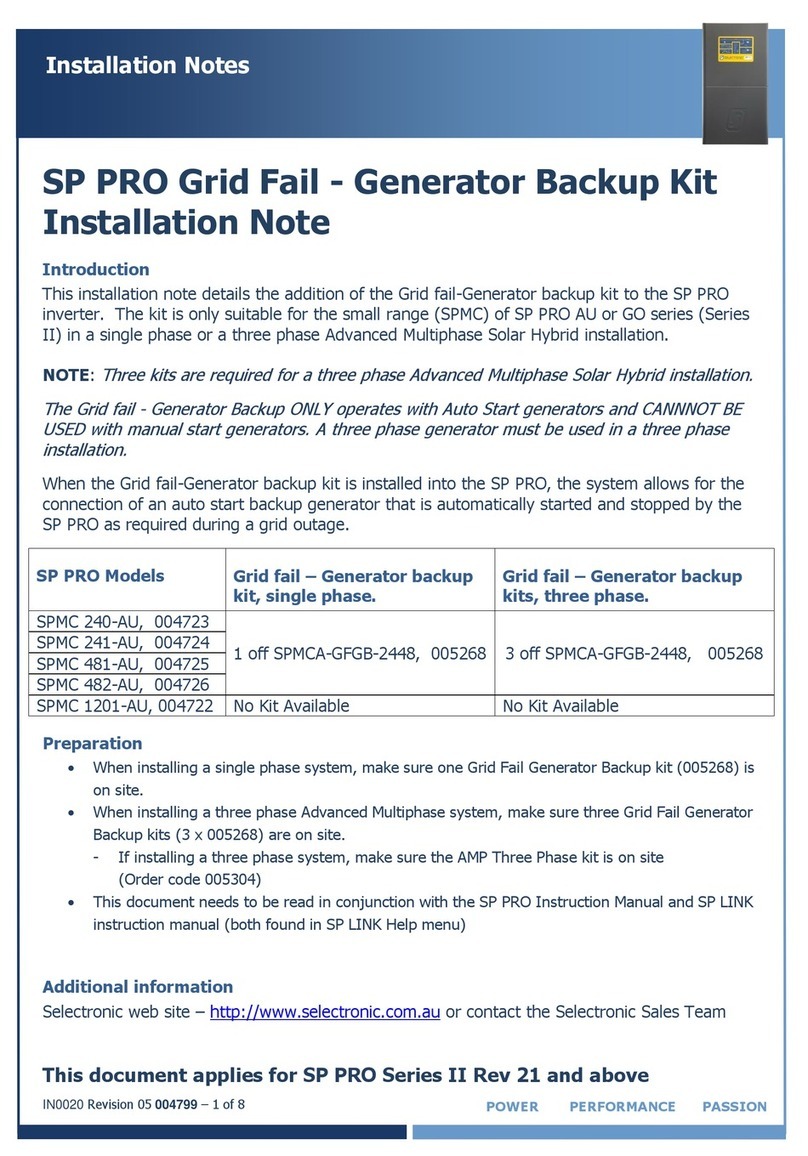 Selectronic SP PRO SPMC 240-AU Quick start guide Selectronic SP PRO SPMC 240-AU Quick start guide