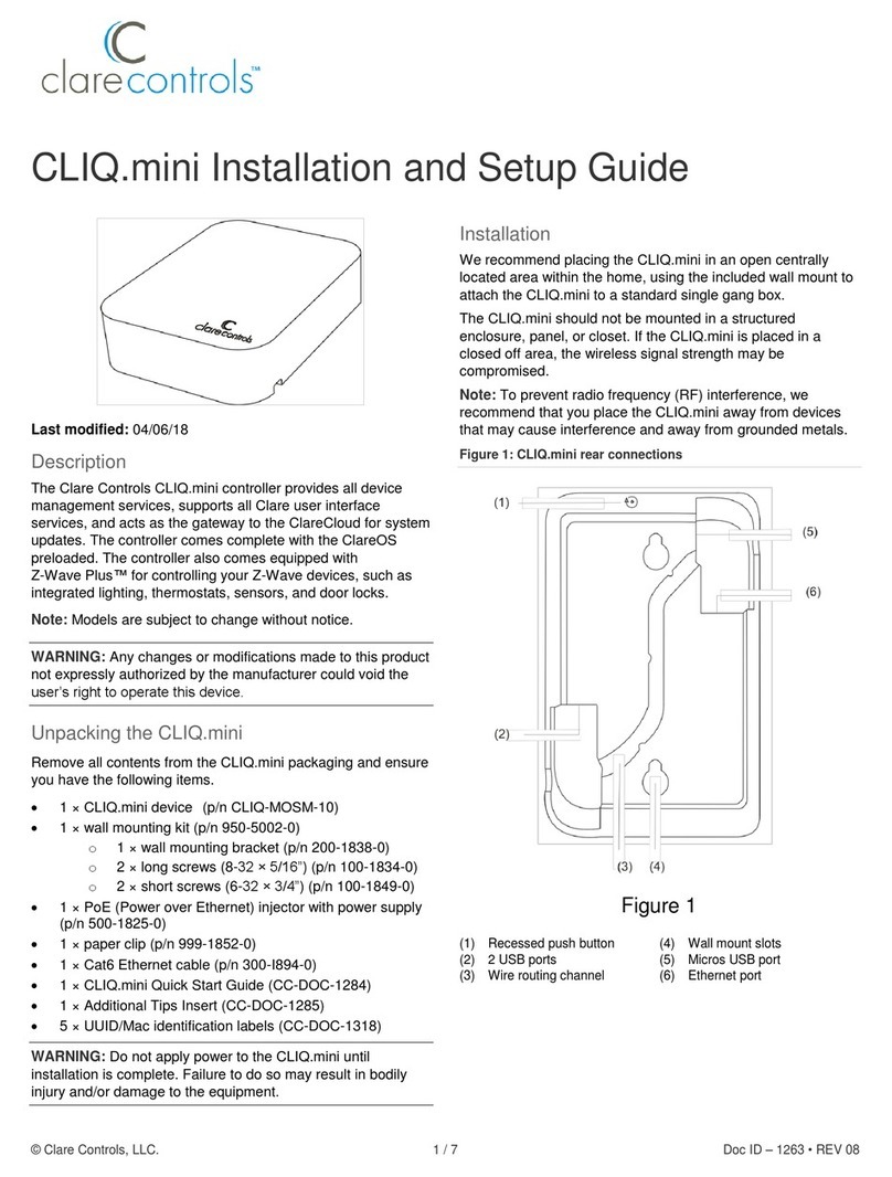 Clare Controls CLIQ.mini Installation and setup guide