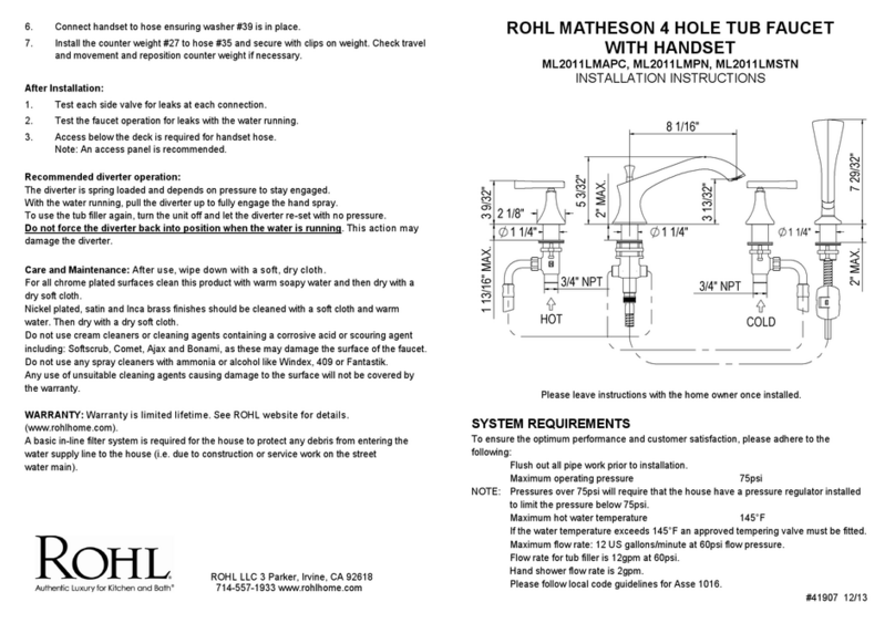 Rohl MATHESON 4 ML2011LMPN installation instructions Rohl MATHESON 4 ML2011LMPN installation instructions