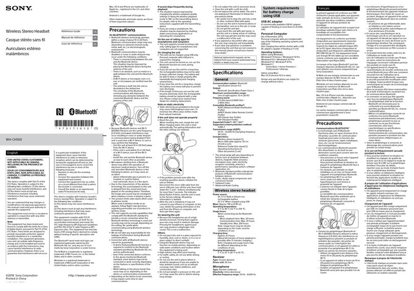 Sony WH-CH500 reference guide