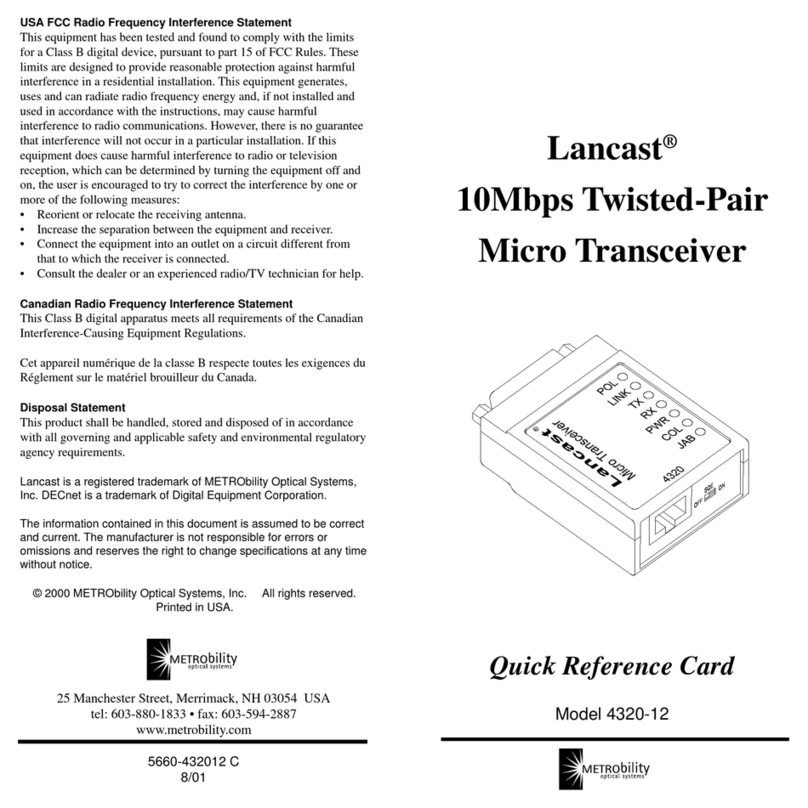 METRObility Optical Systems Lancast 4320-12 Quick reference card