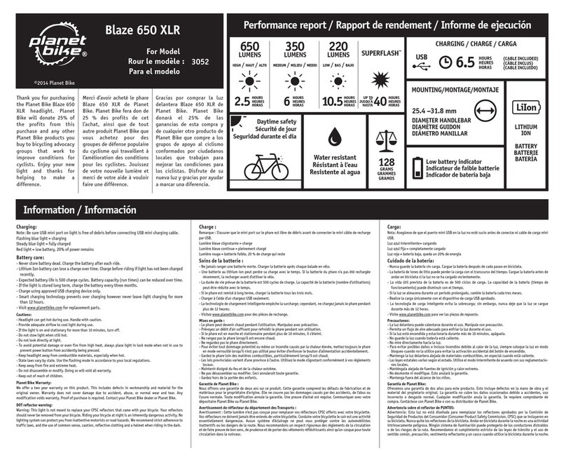 Planet Bike Blaze 650 XLR instructions