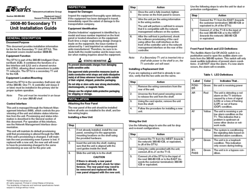 Charles 3608-80 Secondary T1 installation guide