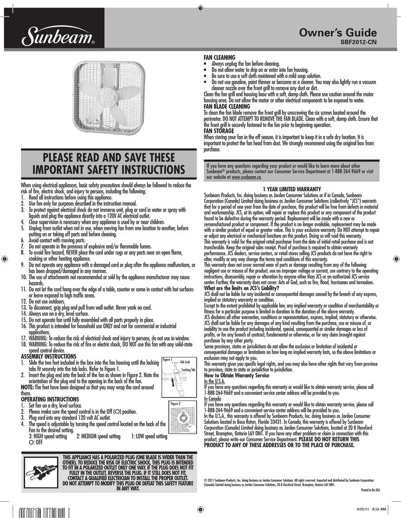 Sunbeam SBF2012-CN owner's guide