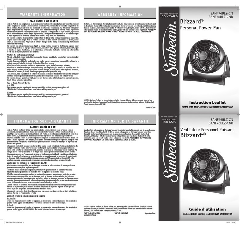 Sunbeam Blizzard SANF76BLZ-CN Manual