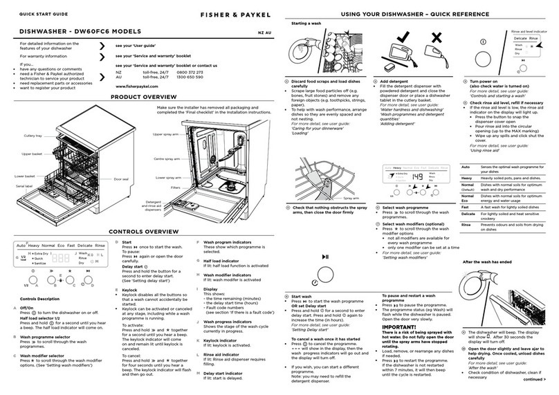 Fisher & Paykel DW60FC6 quick start guide