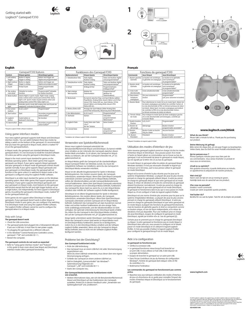 Logitech Gamepad F310 User manual