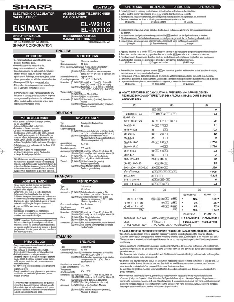 Sharp Elsi Mate EL-W211G Operation manual