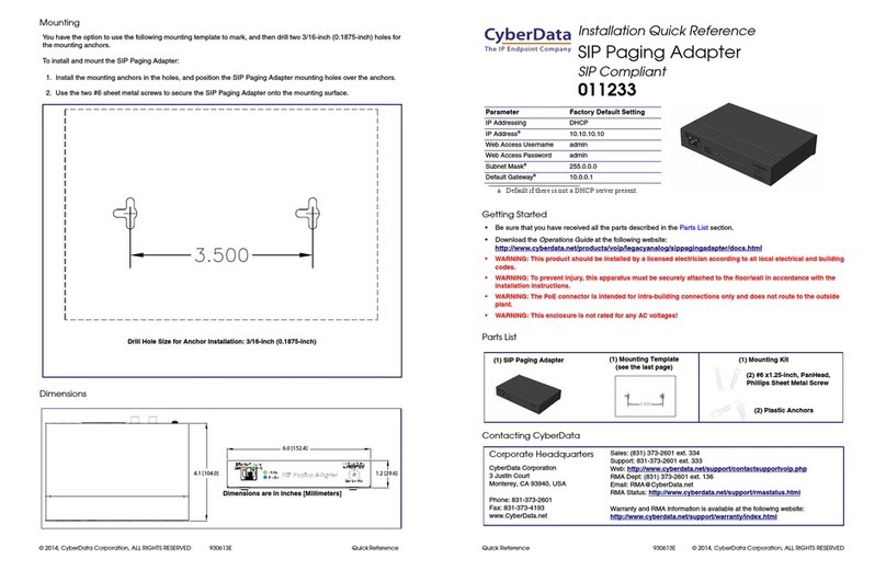 CyberData 11233 Installation quick reference