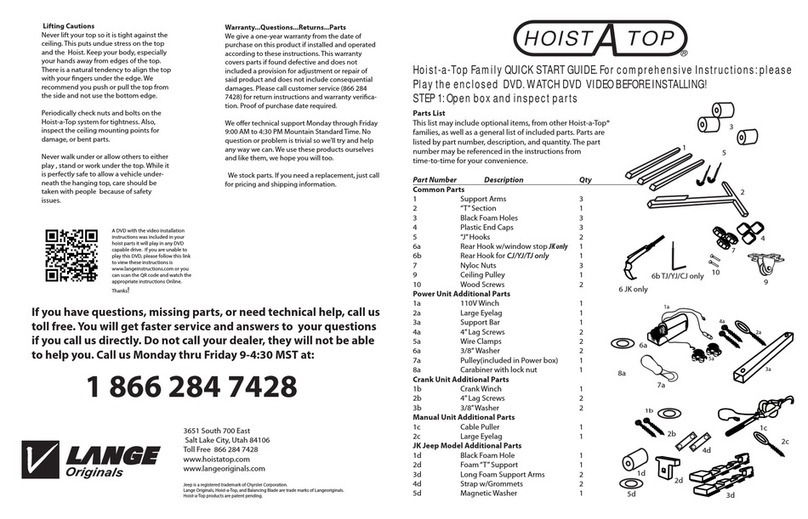 Lange Originals Hoist-a-Top quick start guide