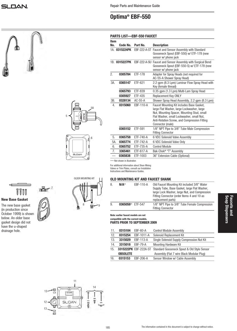 Sloan Optima EBF-550 Repair Parts and Maintenance Guide