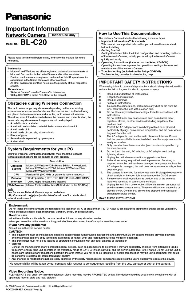 Panasonic BL-C20 Important information