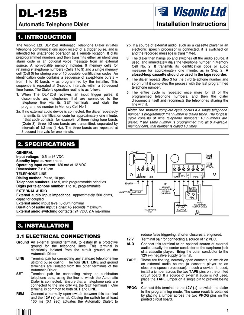 Visonic Ltd DL-125B installation instructions