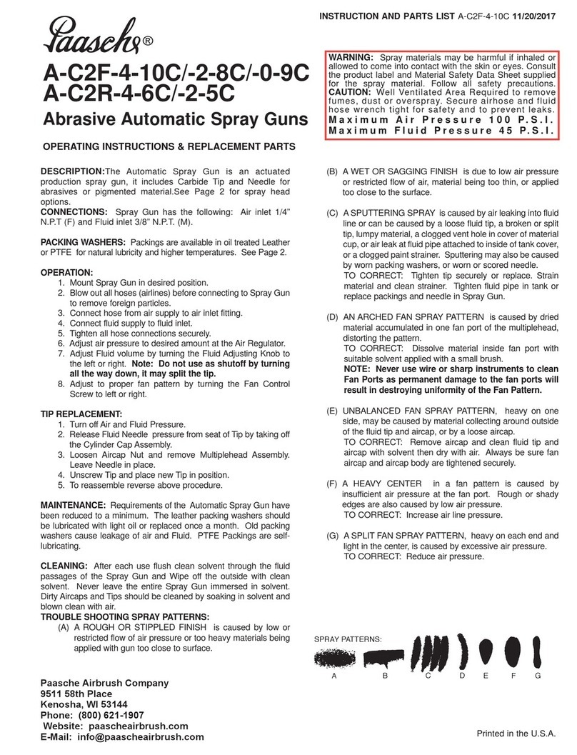 paasche A-C2F-4-10C OPERATING INSTRUCTIONS AND REPLACEMENT PARTS