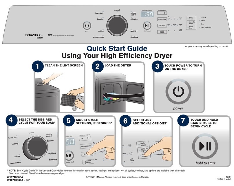 Maytag BRAVOS XL quick start guide