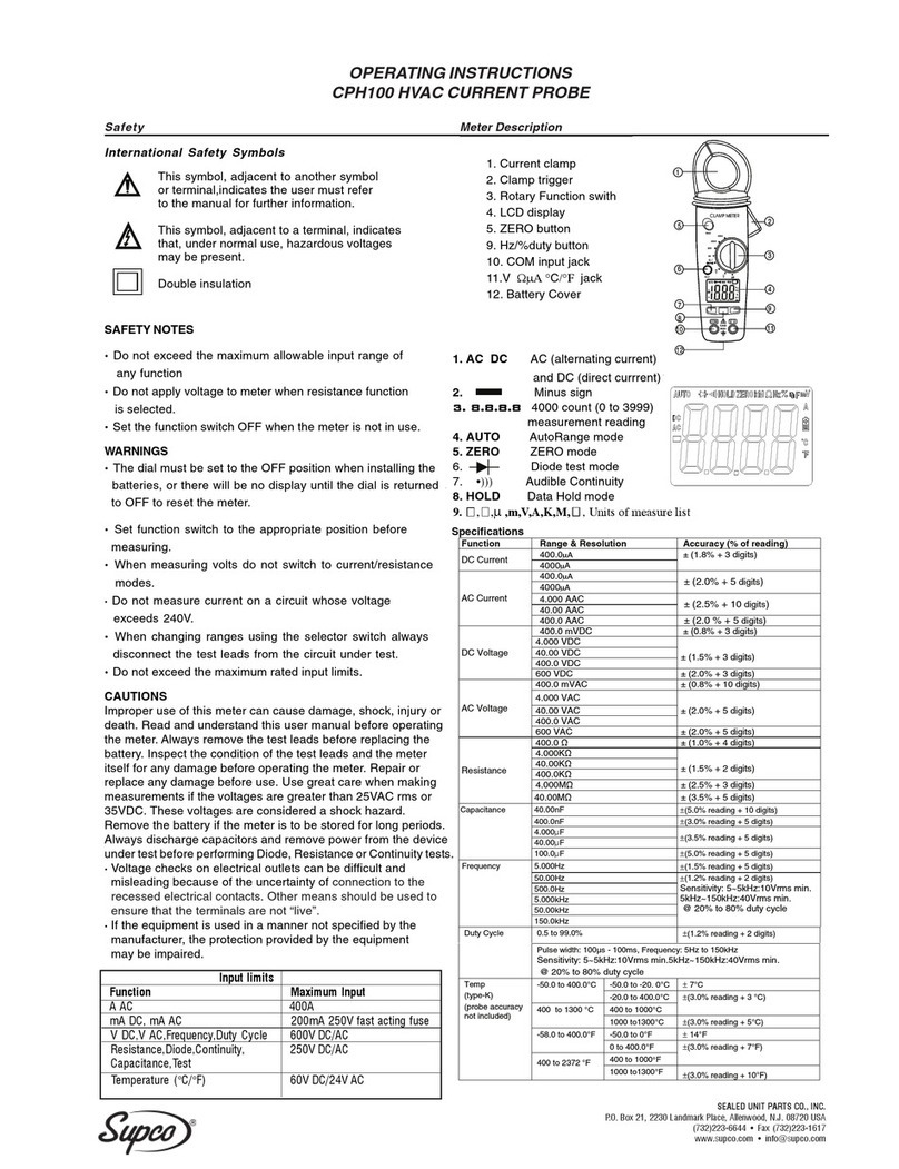 Supco CPH100 operating instructions