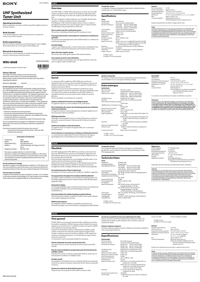 Sony WRU-806B operating instructions