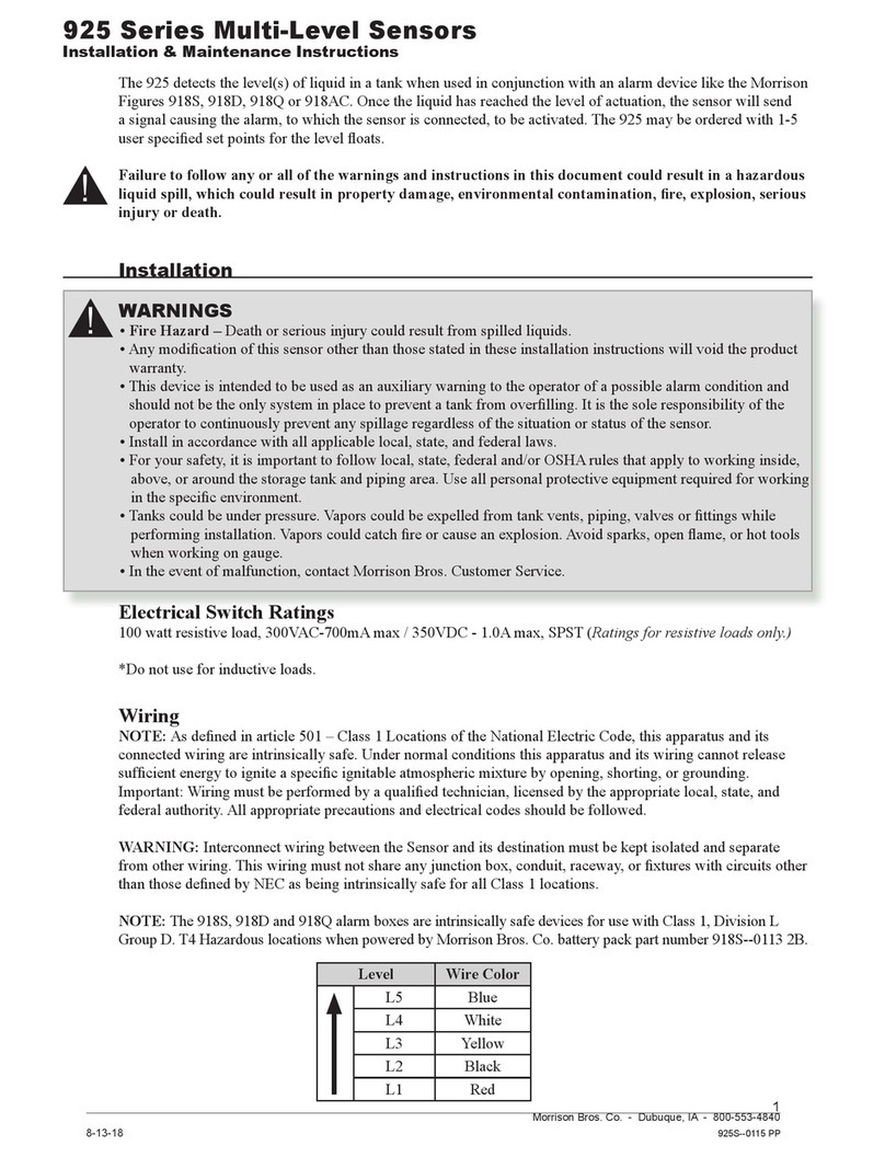 Morrison Bros. co. 925 Series Installation & maintenance instructions