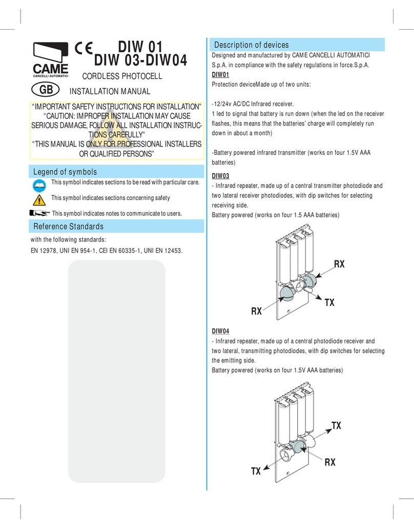 CAME DIW 01 User manual