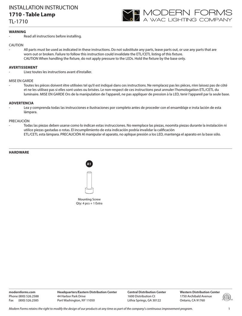 Modern Forms TL-1710 Installation instruction