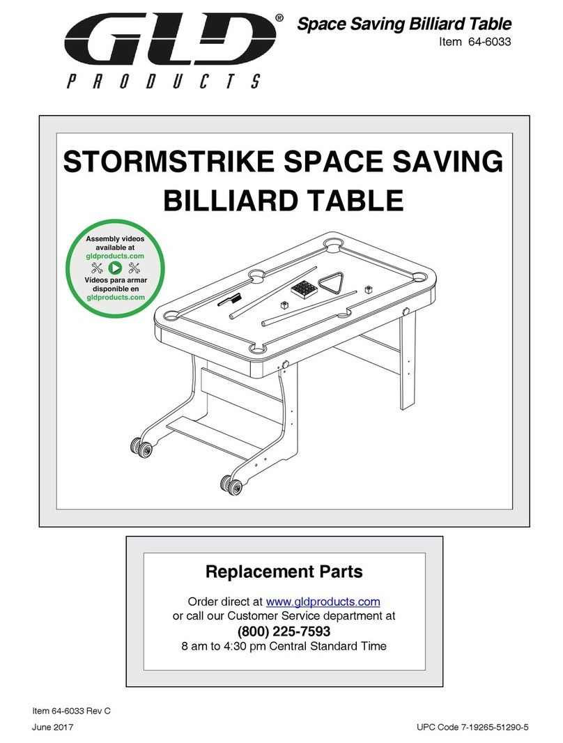 GLD Products STORMSTRIKE SPACE SAVINGBILLIARD TABLE Replacement parts GLD Products STORMSTRIKE SPACE SAVINGBILLIARD TABLE Replacement parts