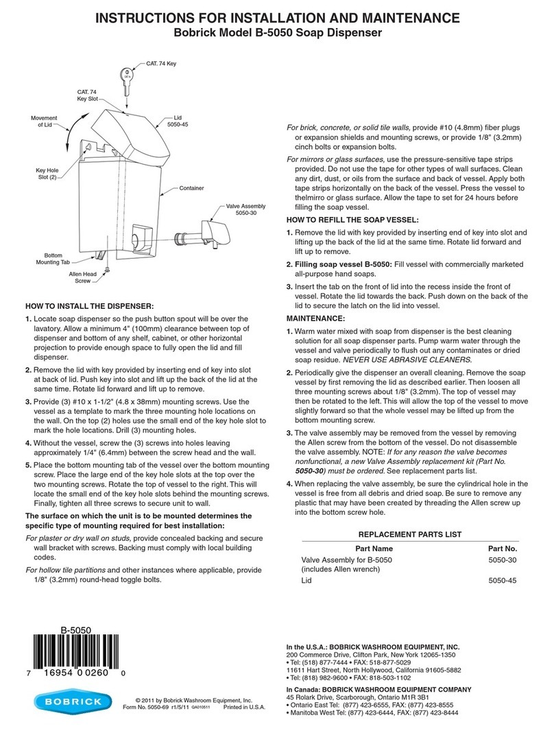 Bobrick B-5050 Operating and maintenance manual