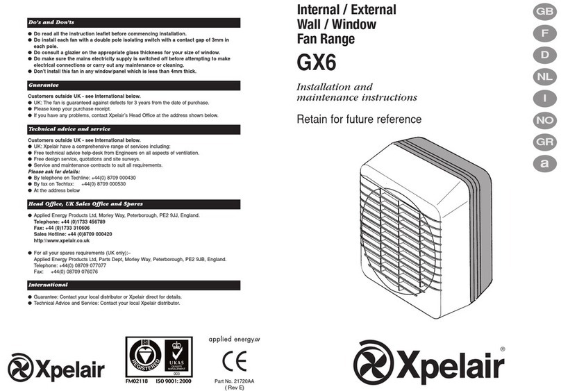 Xpelair GX6 Installation and maintenance instructions