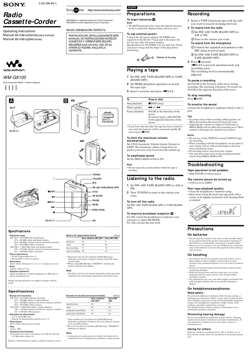 Sony Walkman WM-GX100 User manual