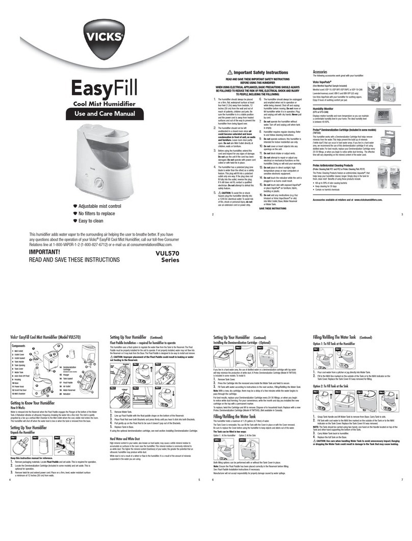 Vicks VUL570 Series use and care manual