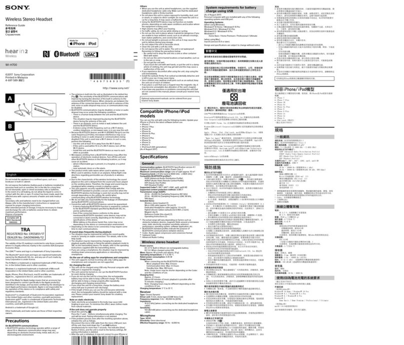 Sony h.ear in 2 WI-H700 reference guide