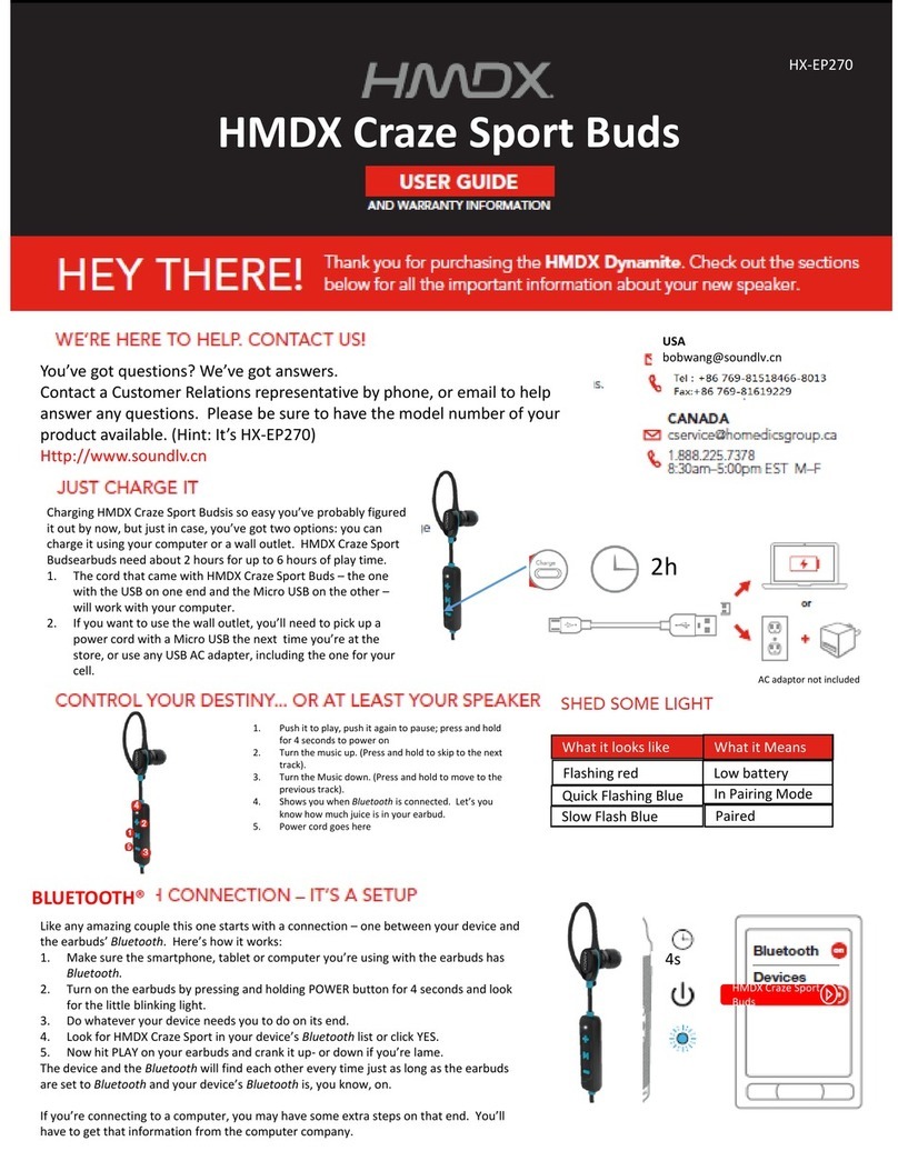 HDMX Audio HMDX Craze Sport Buds User guide and warranty information