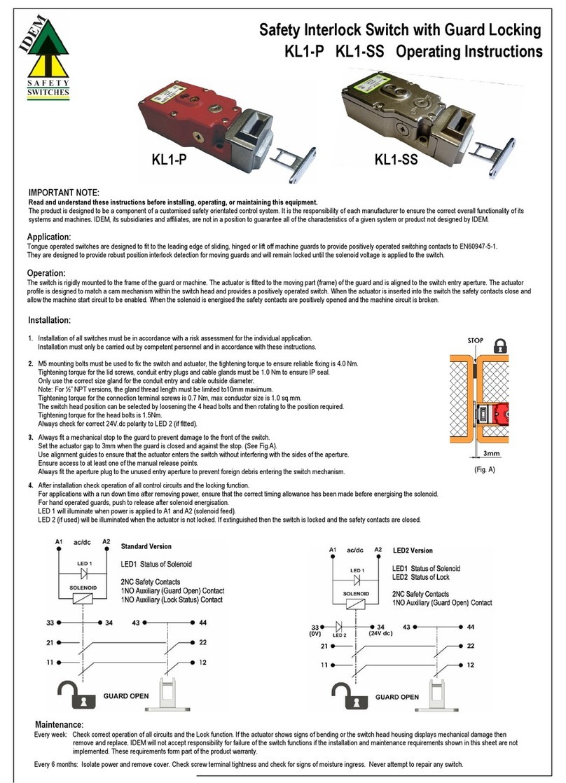 IDEM SAFETY SWITCHES KL1-P operating instructions IDEM SAFETY SWITCHES KL1-P operating instructions