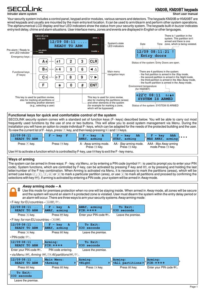 SECOLink KM20B Short user manual