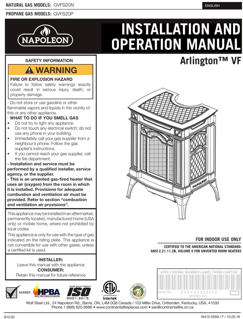 Wolf Steel Arlington GVFS20N Installation and operation manual Wolf Steel Arlington GVFS20N Installation and operation manual