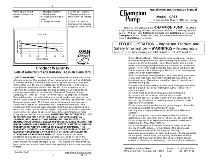 Champion Pump CPS3 User's installation and operation manual