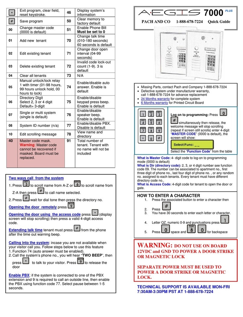 PACH & COMPANY Aegis 7000 Plus quick guide
