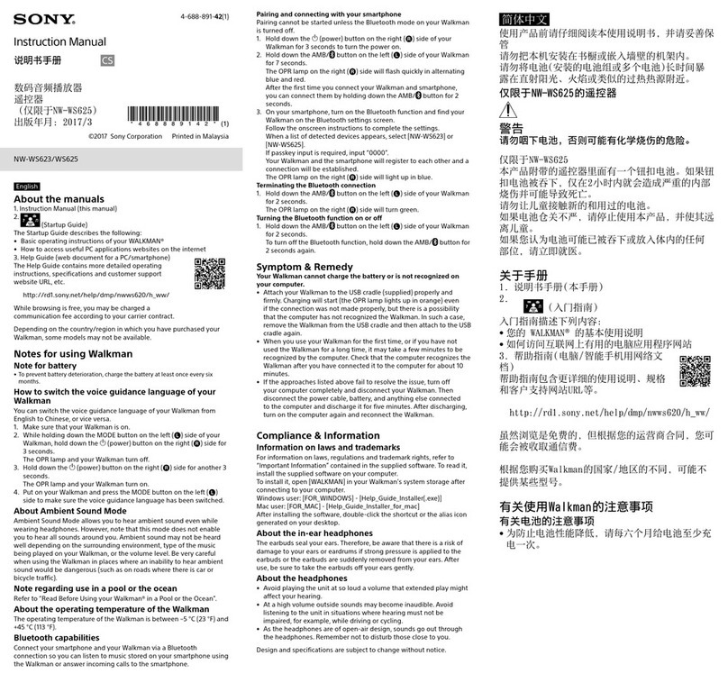 Sony Walkman NW-WS625 instruction manual
