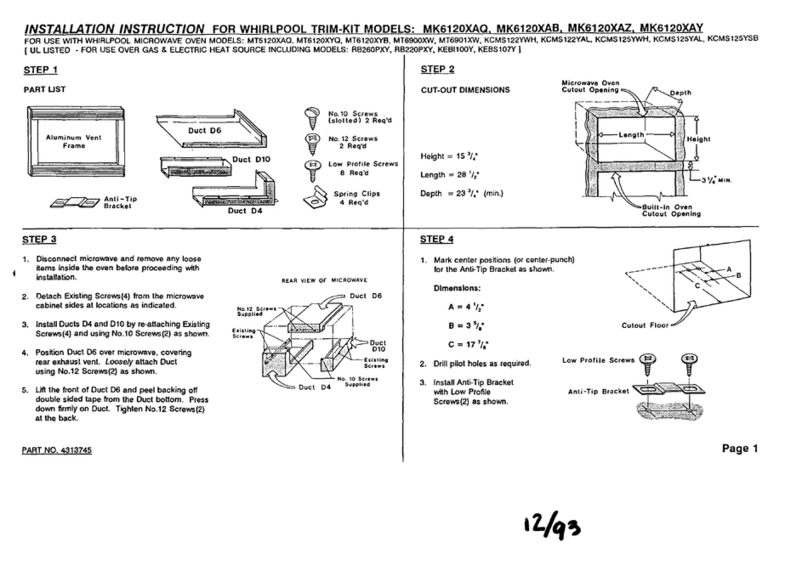Whirlpool MK6120XAQ Installation instruction Whirlpool MK6120XAQ Installation instruction