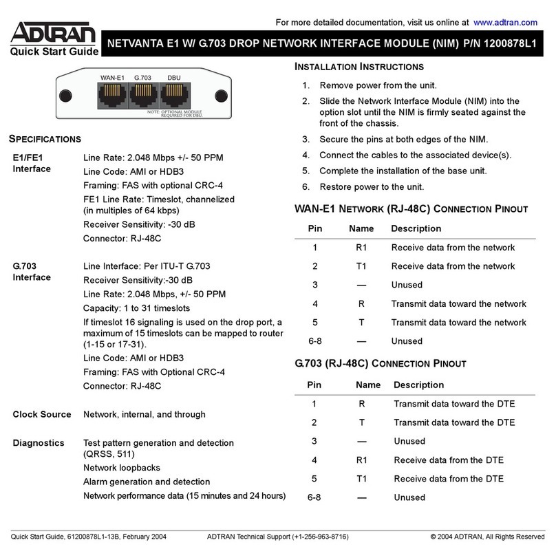 ADTRAN NetVanta E1/FE1 + G.703 Network Interface... User manual ADTRAN NetVanta E1/FE1 + G.703 Network Interface... User manual