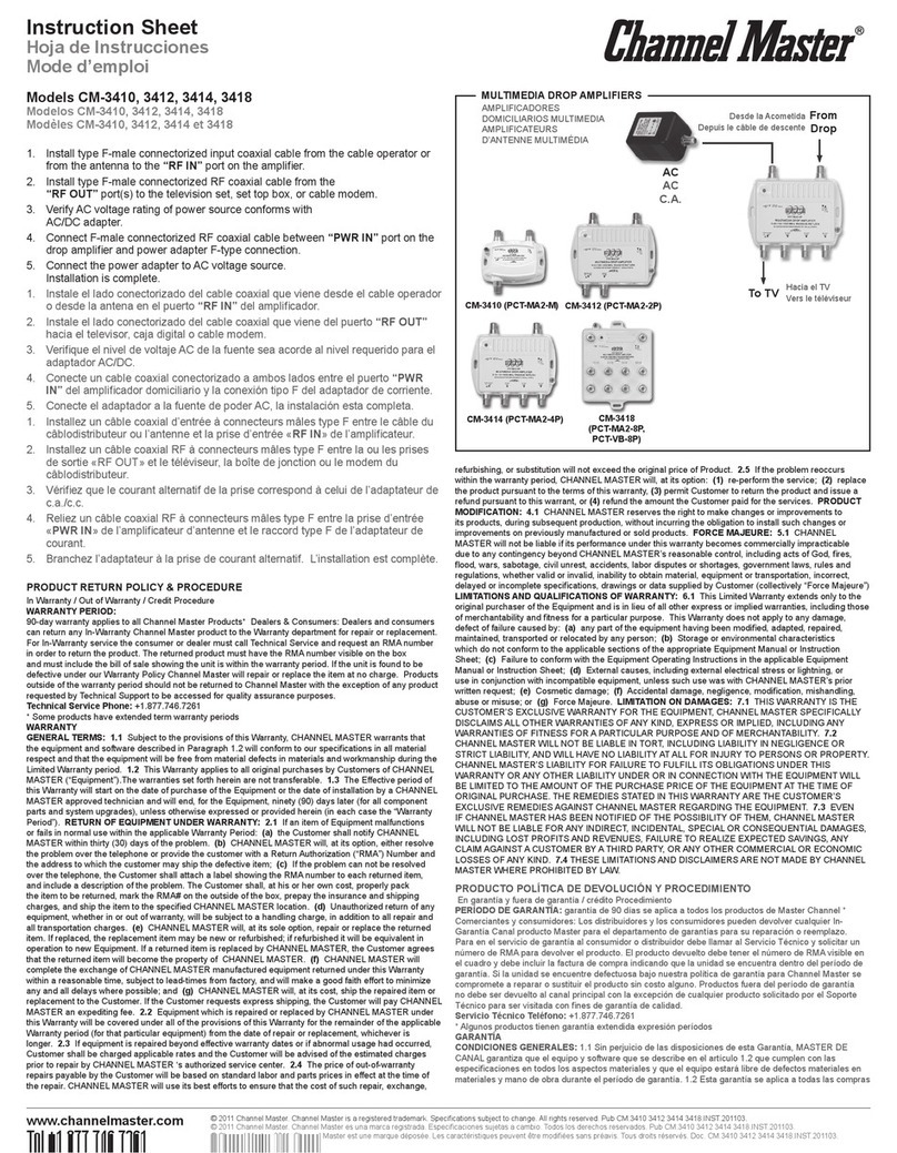 Channel Master CM-3410 instruction sheet