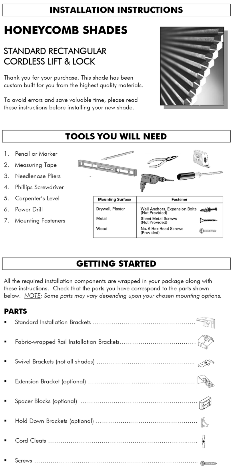 SelectBlinds STANDARD RECTANGULAR CORDLESS LIFT & LOCK HONEYCOMB... User manual SelectBlinds STANDARD RECTANGULAR CORDLESS LIFT & LOCK HONEYCOMB... User manual
