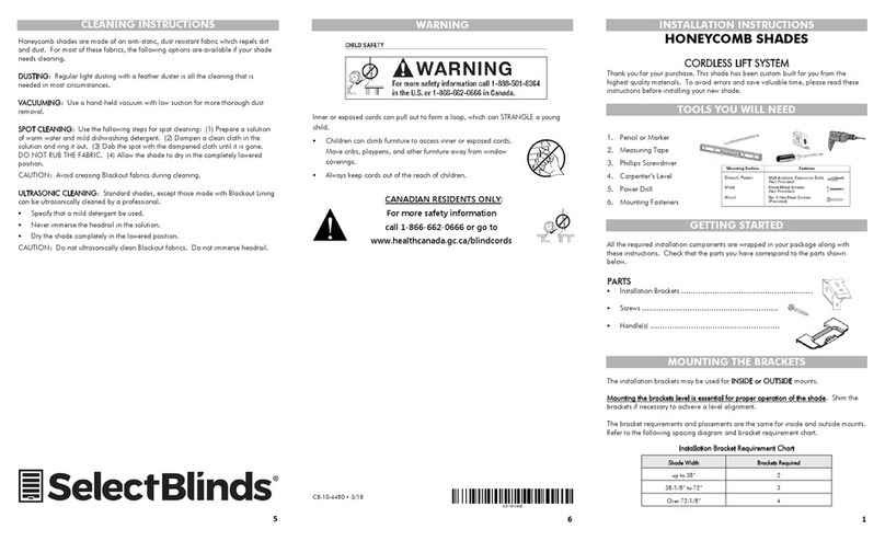SelectBlinds CORDLESS LIFT SYSTEM HONEYCOMB SHADE installation instructions SelectBlinds CORDLESS LIFT SYSTEM HONEYCOMB SHADE installation instructions