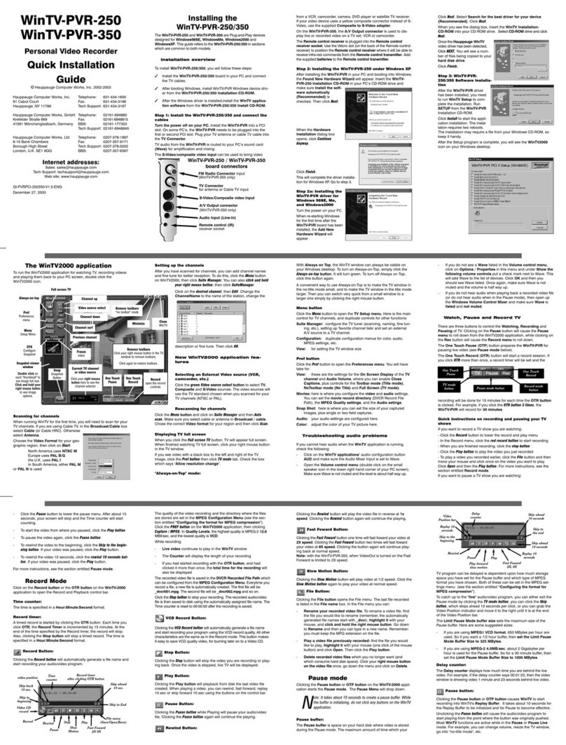 Hauppauge WinTV-PVR-350 Quick installation guide